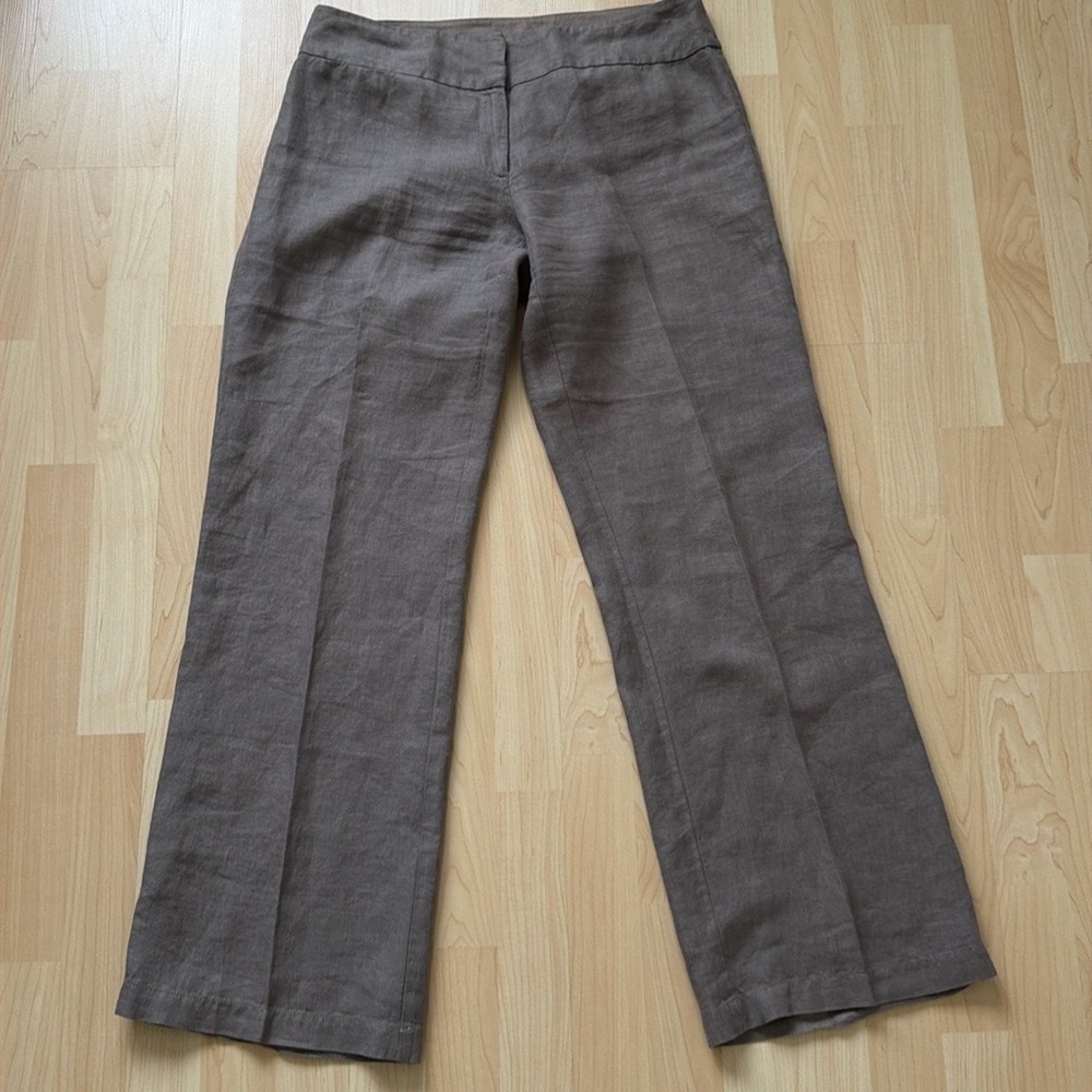Eileen Fisher light brown linen straight wide leg pants trousers, size M